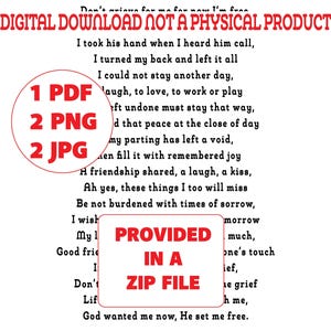 May include: A digital download graphic with the title "I'm Free" in a cursive font. The image includes a poem, file type information (PDF, PNG, JPG), and a note about a ZIP file. The text is in black on a white background.
