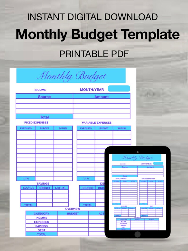Monthly Budget Planner Printable PDF Template Digital Etsy