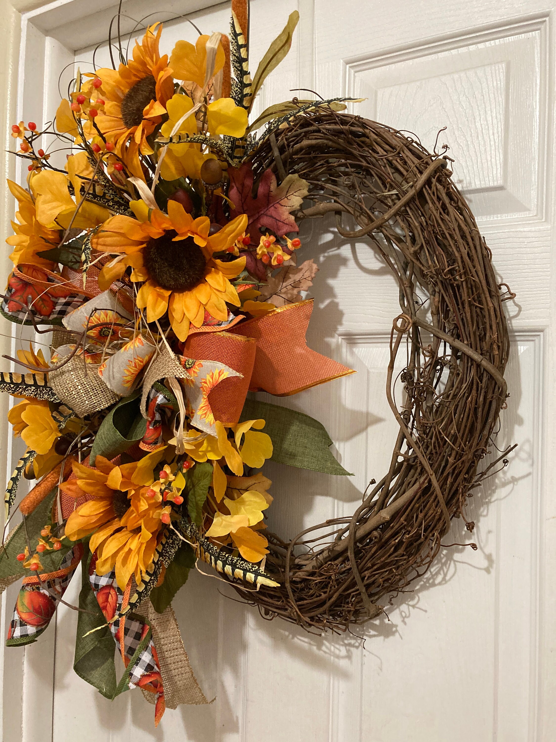 Fall Front Door Porch Autumn Thanksgiving Twig Grapevine Large Wreath ...