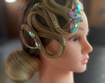 Rhinestone Latin Dance Hair Piece: Golden Blonde Competition Hair Wave