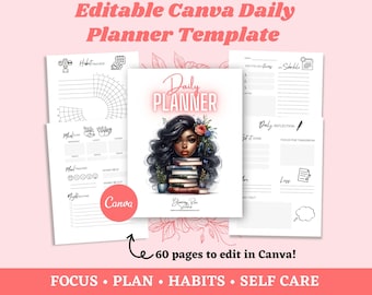 ADHD-Friendly Daily Planner Template | Editable Canva Pages for Focus, Habits (Printable)