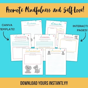Self-Love Coloring Journal for Kids & Teens – Animal Mandalas, Affirmations (Printable PDF, Canva Template) image 3