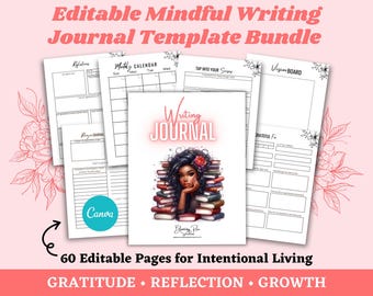 Editable Mindful Journal Template | Gratitude, Reflection, Prayer Planner (Canva)