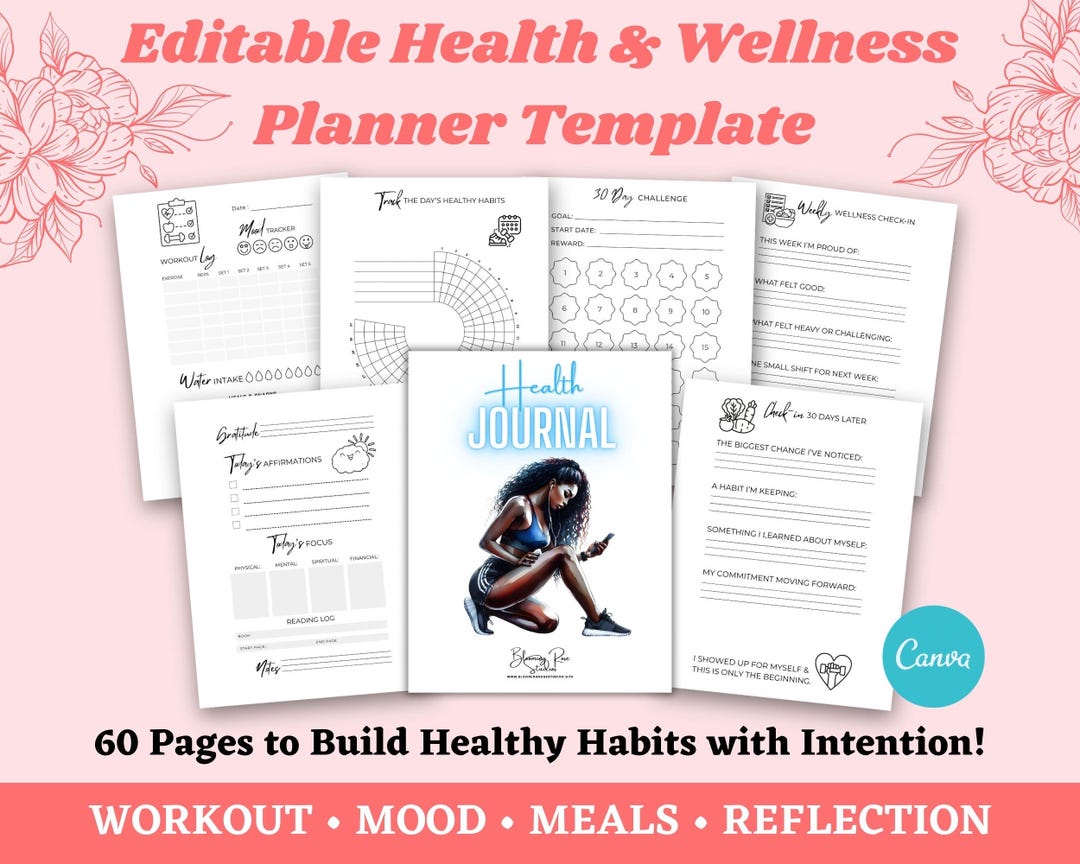 Editable Health & Self Care Planner Canva Template | Black Women ...