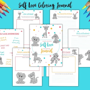 Self-Love Coloring Journal for Kids & Teens – Animal Mandalas, Affirmations (Printable PDF, Canva Template) image 1