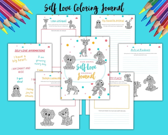 Self-Love Coloring Journal for Kids & Teens – Animal Mandalas, Affirmations (Printable PDF, Canva Template)