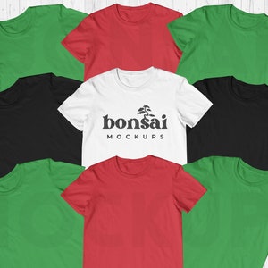 Christmas Party Group Shirts Mockup | Holiday Family Group Tshirts Mock-Up | Red Green and White Unisex Blank Tees Mockup SVG JPG Download