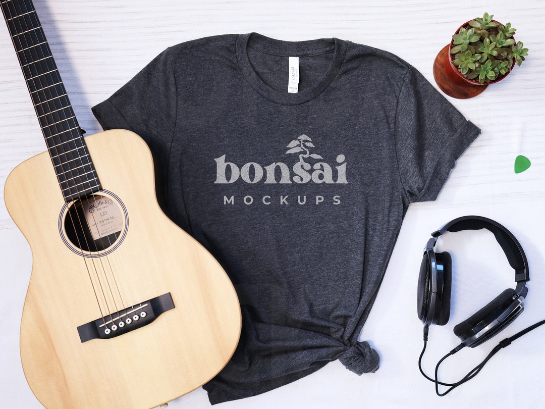Music Tshirt Mockup | Dark Grey Heather Bella Canvas 3001 Shirt Acoustic  Guitar Headphones | Mockup for Musicians | Bella Canvas Gray Tshirt - Etsy