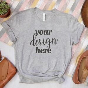 Bella Canvas 3001 Mockup | Bella Canvas Grey T-Shirt Mockup | Gray Shirt Mockup | Flat Lay Boho | Knotted Tee Mockup | 3001 Athletic Grey