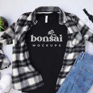 Bella Canvas 3001 Black T-Shirt Mockup Men&#39;s | Unisex Black Shirt Mockup | Flat Lay Masculine | 3001 Solid Black Blend Blank Tee