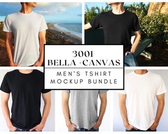 Men's T-Shirt Mockup Bundle | Bella Canvas 3001 Male Model Shirt Mockup Bundle | 20 Mockups JPGS | Black, White, and Athletic Grey Shirts