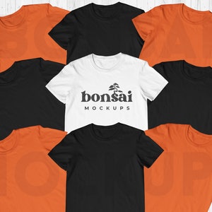 Halloween Party Group Shirts Mockup | Holiday Family Group Tshirts Mock-Up | Orange White and Black Unisex Blank Tees Mockup SVG Download