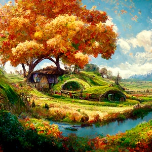 IN STOCK: Tolkien-inspired Cottage H-5 - Human/AI hybrid art print or gallery wrapped canvas