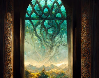 IN STOCK: Tolkien-inspired Window L-1 - Human/AI hybrid art print or gallery wrapped canvas.