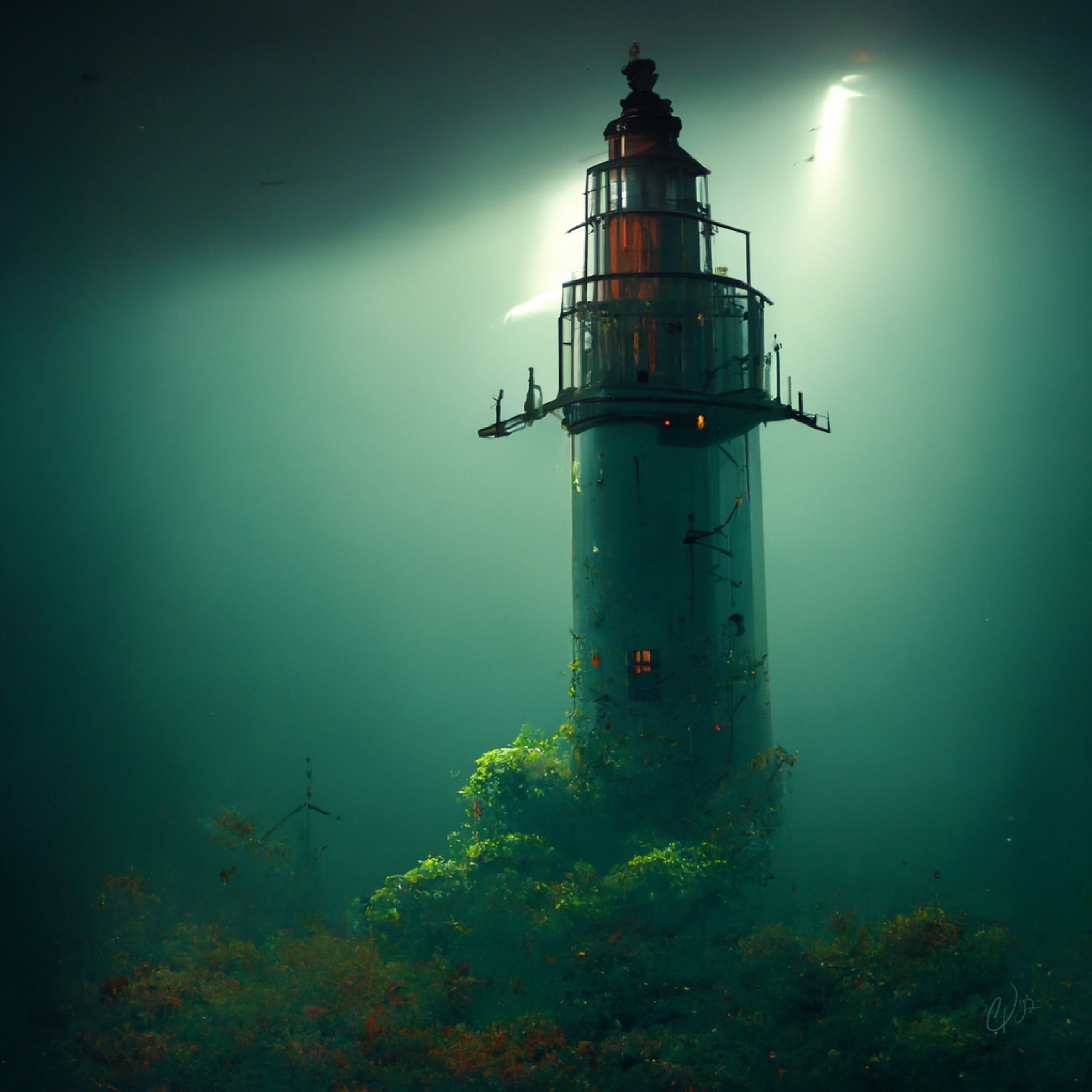 Underwater Lighthouse 4 Human/ai Hybrid Art Print or Gallery Wrapped