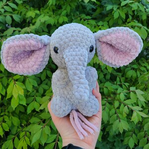 Crochet Gray Elephant Plushie, Handmade, Amigurumi, Animal, Gift, Plushie, Gray and Pink Elephant