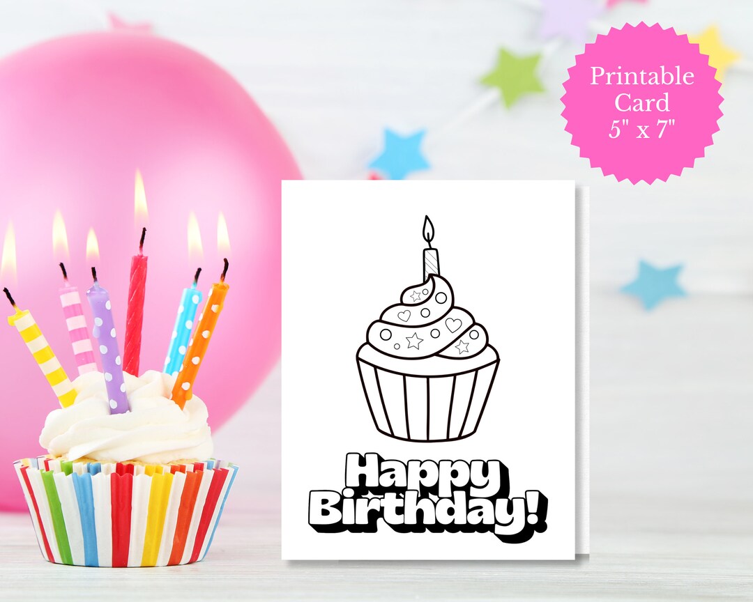 Kid's Birthday Coloring Card Printable, Birthday Card for Kids ...