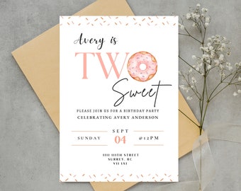 Two Sweet Birthday Party Invitation | Instant Digital Invite Download | 2nd Birthday| Editable DIY Invite
