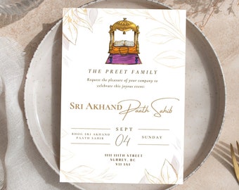 Sri Akhand Paath Invitation | Sikh Invitations| Digital, Editable, DIY invite (2 VERSIONS)
