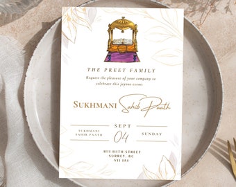 Sukhmani Sahib Paath Invitation | Sikh Invitations | Digital, Editable, DIY invite