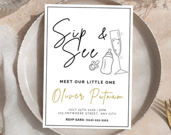 Baby Sip and See Invitation | Instant Baby Invite  | Baby | Editable DIY Invite