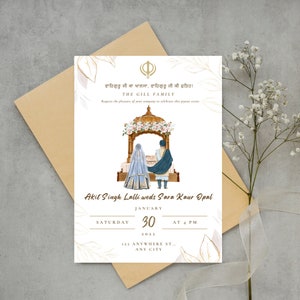 Sikh Wedding Invitation Minimalistic | Indian Wedding | Instant Download DIY | Editable