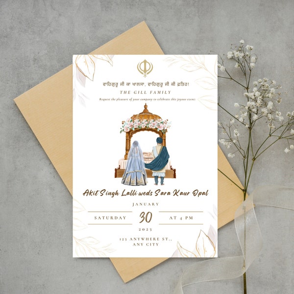 Sikh Wedding Invitation Minimalistic | Indian Wedding | Instant Download DIY | Editable