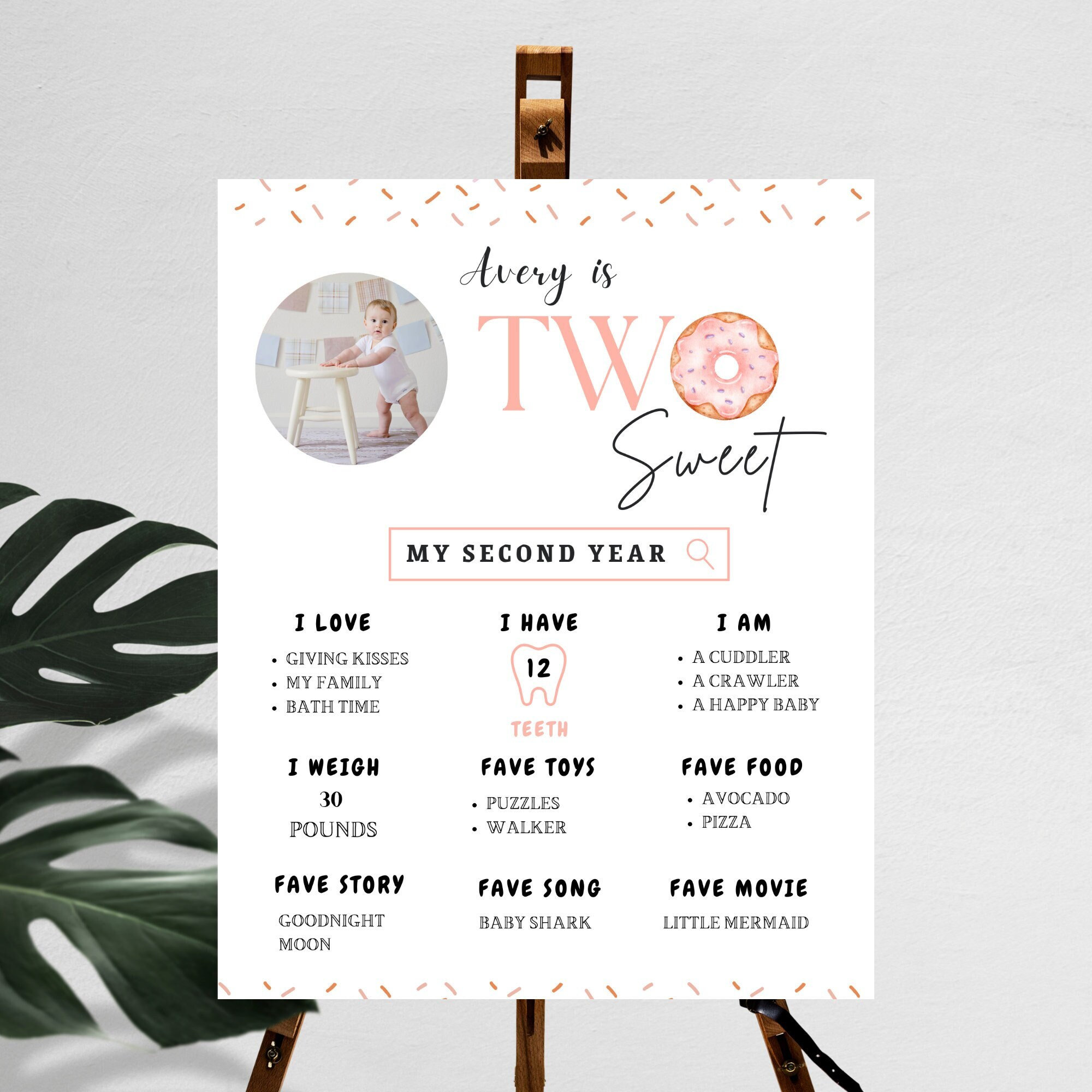 Two Sweet Second Birthday Milestone Poster | Digital Sign | Editable DIY | Printable