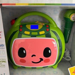 Cocomelon Karaoke Machine with Built-In Cocomelon Songs and Microphone for Kids
