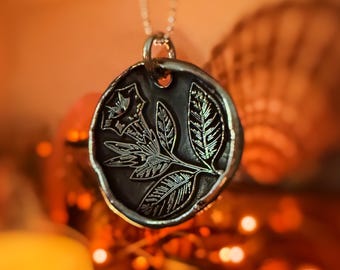 Datura moonflower Wax Seal Protection Charm Pendant necklace on .999 Fine silver