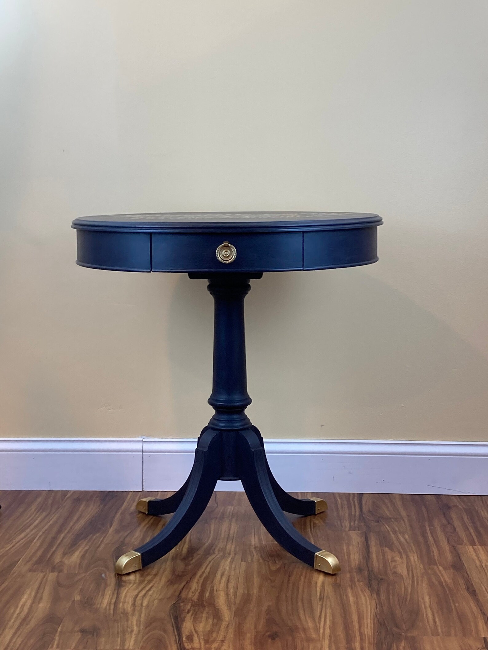 Solid Wood Round Drum Table Side / End Table Upcycled - Etsy