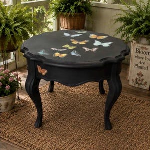 French Country Side Table: Upcycled Black End Table with Butterflies