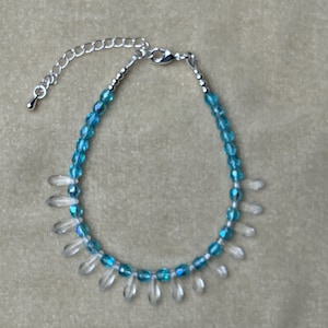 Turquoise Czech Glass and Silver Bracelet - Handmade