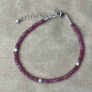 Pink Tourmaline and Silver Bracelet with Stardust Beads - Handmade with Genuine Gemstones