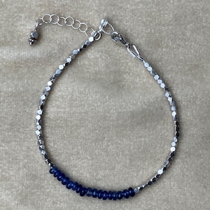 Smooth Sapphire and Silver Bracelet - Handmade with Genuine Gemstones