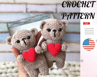 Crochet pattern Bear with a heart - a gift for valentine's day PDF tutorial - Amigurumi Bear - Easy crochet pattern