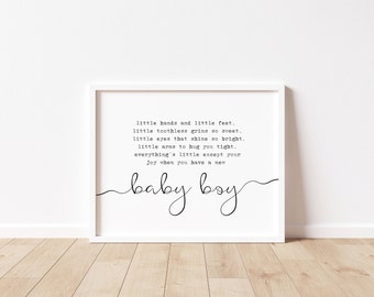Little Hands And Little Feet Baby Boy Nursery Quote Print, Digital Download, Printable Nursery Wall Art, Boy Nursery