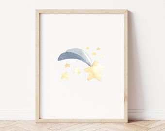 Shooting Star Nursery Print, Printable Wall Art, Digital Download Print, Nursery Wall Art, Watercolor Nursery Art, Wall Art Print, Baby Gift