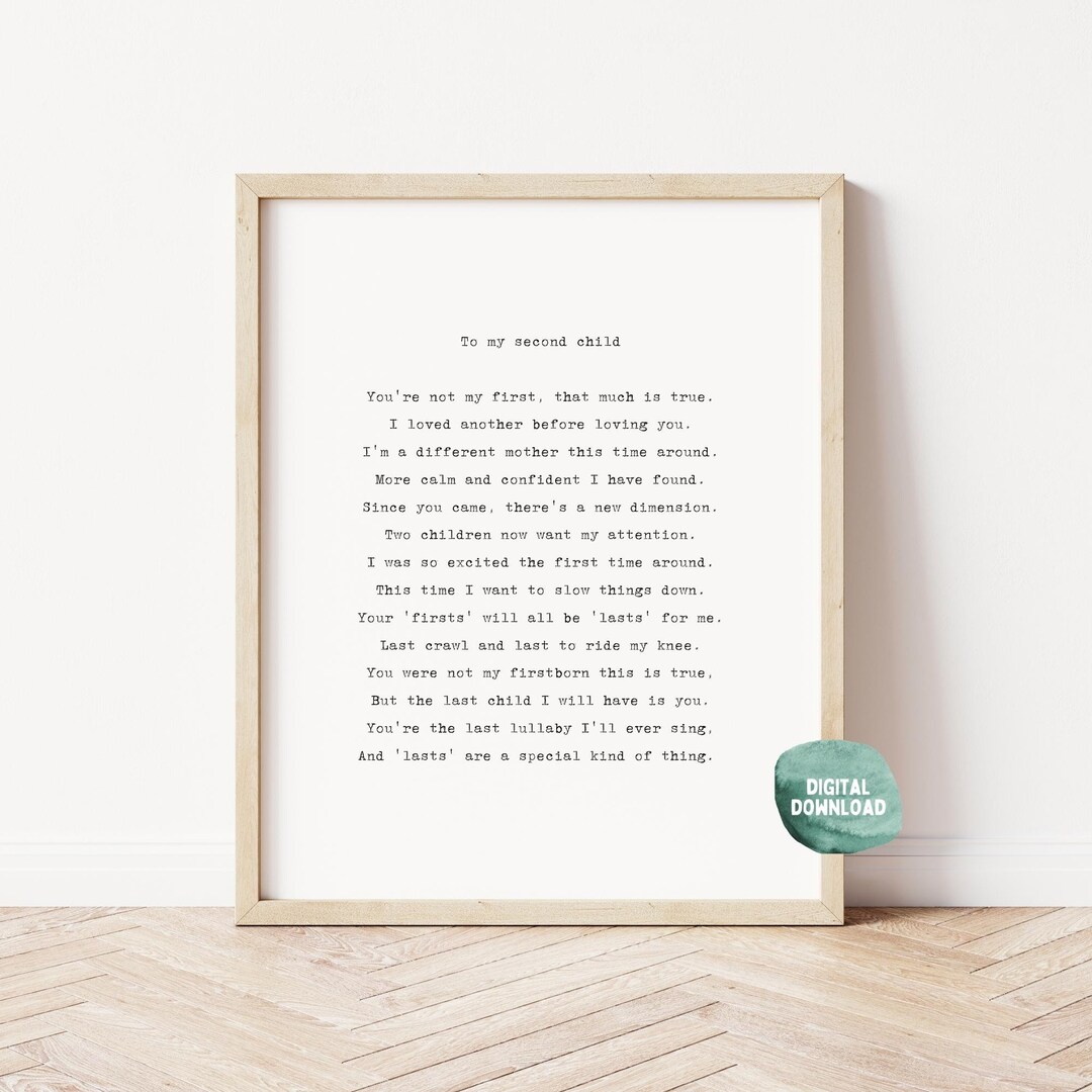 To My Second Child Nursery Wall Art Quote, Digital Download, Printable ...