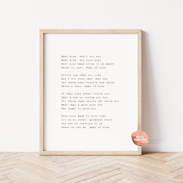 Dumbo Lullaby Nursery Wall Art Quote, Digital Download, Printable Nursery Wall Art, Minimal Nursery Quote