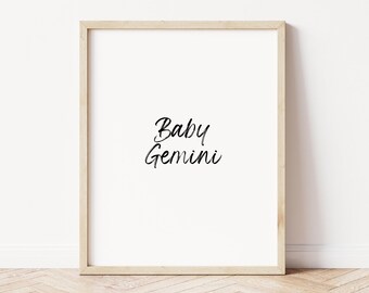 Baby Gemini Zodiac Nursery Print, Descarga digital, Arte de pared de Zodiac Nursery imprimible