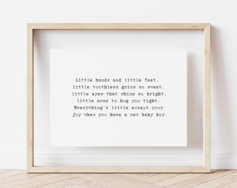 Little Hands And Little Feet New Baby Boy Nursery Quote Print, Digital Download, Printable Nursery Wall Art