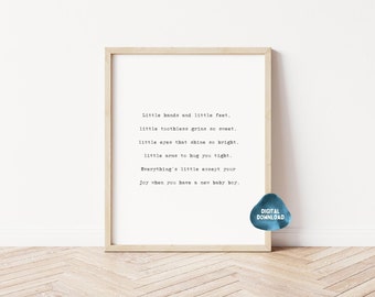 Little Hands And Little Feet Baby Boy Nursery Quote Print, Digital Download, Printable Nursery Wall Art, Boy Nursery
