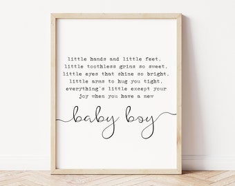 Little Hands And Little Feet Baby Boy Nursery Quote Print, Digital Download, Printable Nursery Wall Art, Boy Nursery