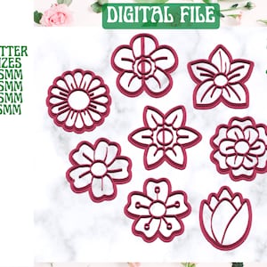 Set of 8 Spring Flowers 3d STL Files For Polymer Clay Cutters Digital File Only