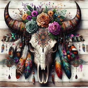 Boho Cow Skull 2 Printed Vinyl Sheet/Tumbler Wrap