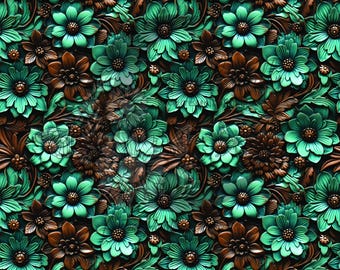 Turquoise Tooled Leather 9 Printed Vinyl Sheets/Tumbler Wrap