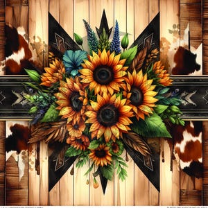 Rustic Cowhide Sunflower 2 Printed Vinyl Sheet/Tumbler Wrap