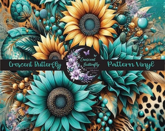 Turquoise Sunflower Western 2 Printed Vinyl Sheets/Tumbler Wrap