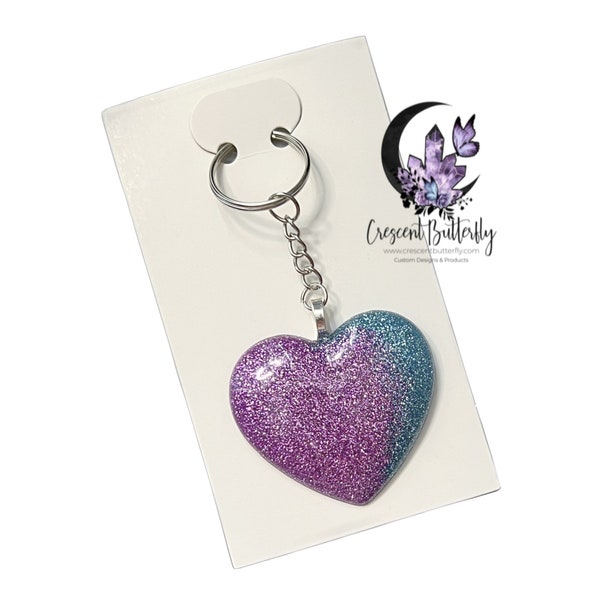 Heart Shaped Glitter Keychain - Keychains - Hand Crafted One of A Kind